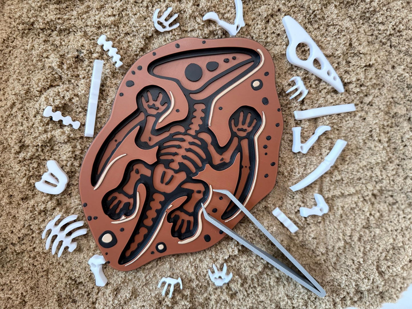 Dinosaur Fossil Puzzle - Montessori Dino Toy - Fine Motor STEM Activity - Sensory Excavation Kit - Flisat Table Filler