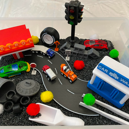 Montessori Car and Truck City Sensory Bin