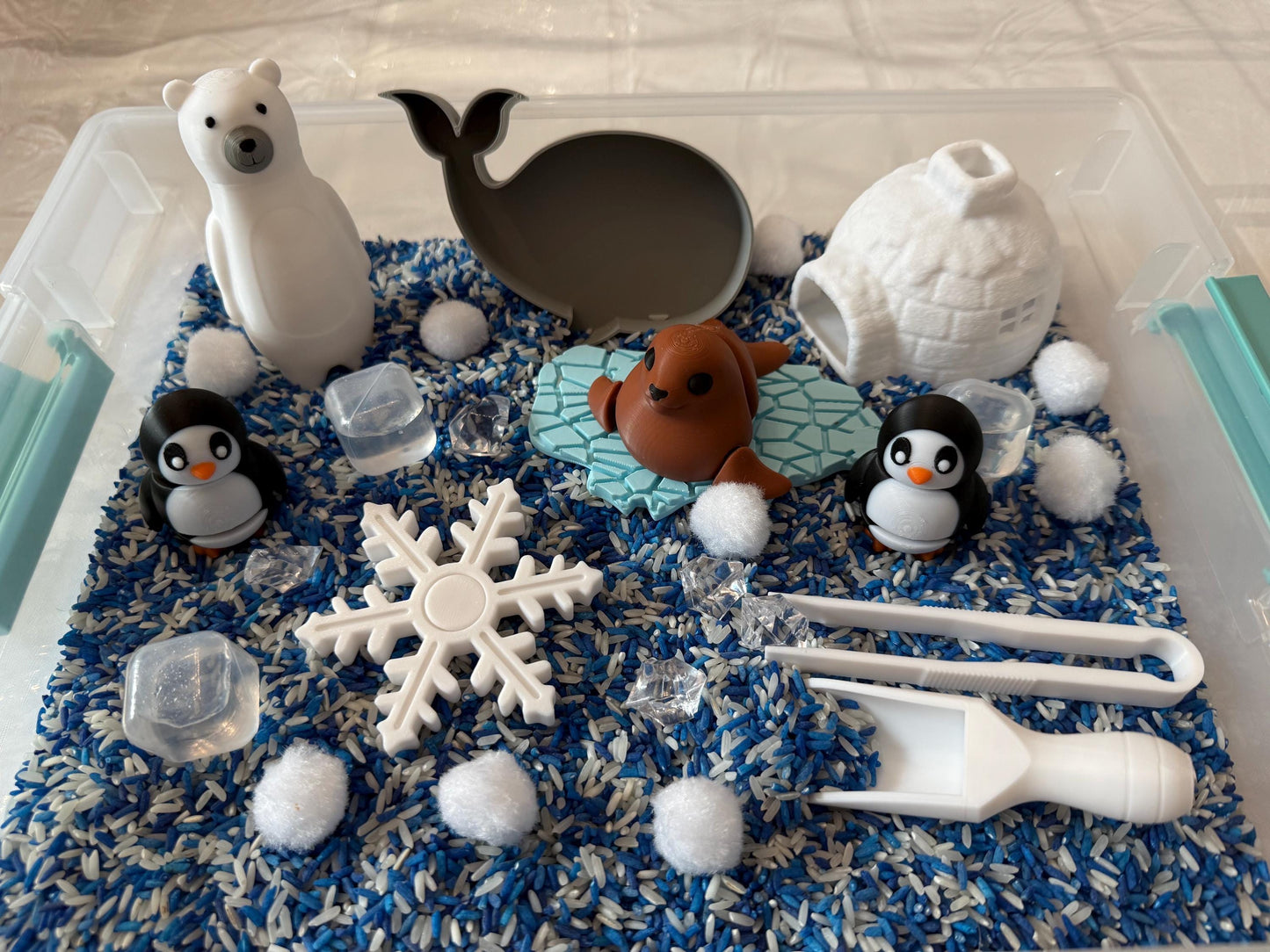 Montessori Arctic Adventure Sensory Bin – Interactive Play Kit for Kids | Fine Motor Skills | Pretend Play | Flisat Filler | Busy Bin