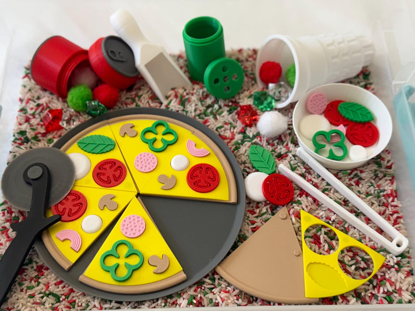 Pizza Puzzle Sensory Bin - Montessori Fine Motor Play Kit for Kids | Interactive Pretend Play Toy | Flisat Filler | Busy Bin