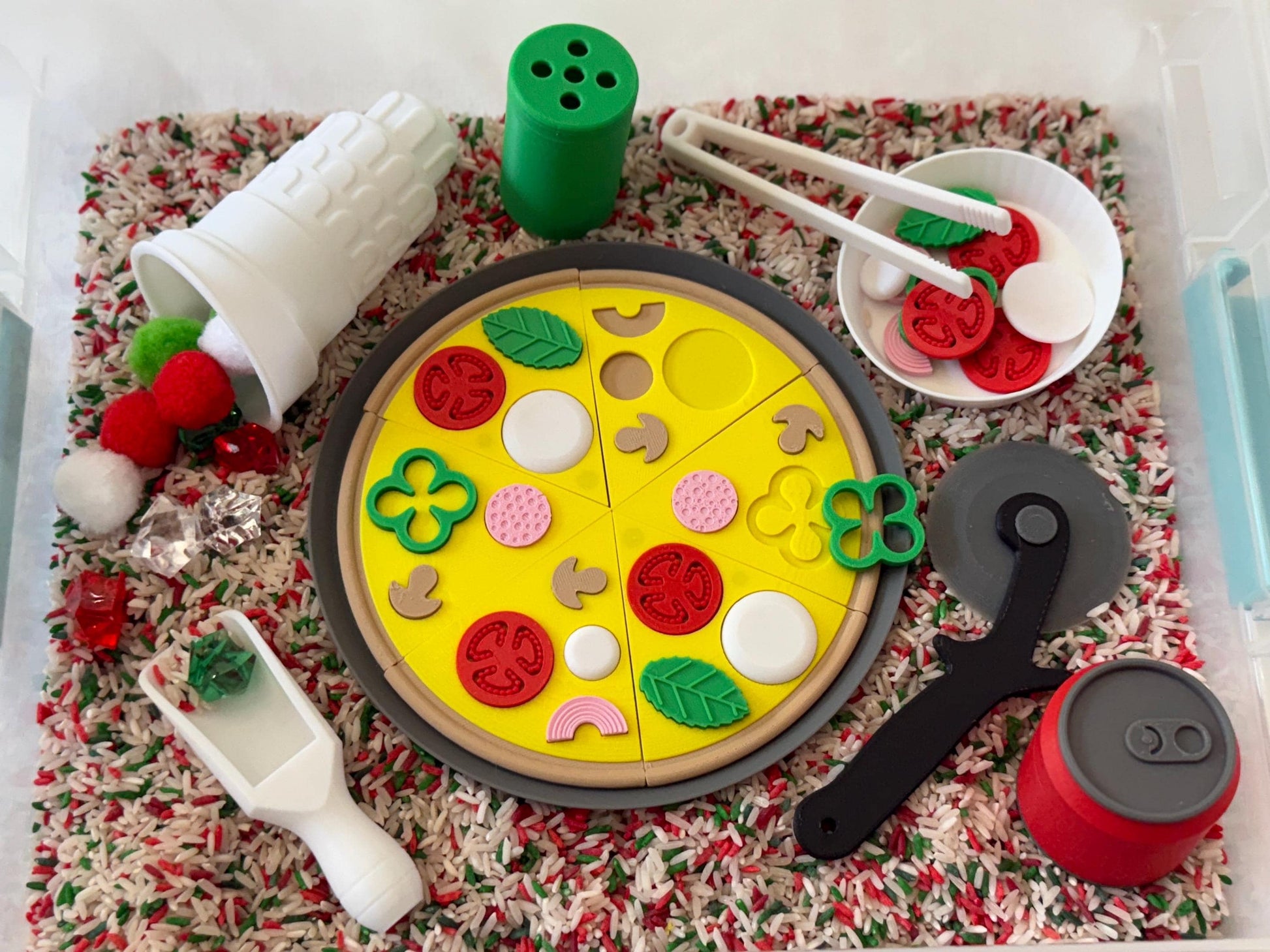 Pizza Puzzle Sensory Bin - Montessori Fine Motor Play Kit for Kids | Interactive Pretend Play Toy | Flisat Filler | Busy Bin