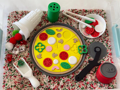 Pizza Puzzle Sensory Bin - Montessori Fine Motor Play Kit for Kids | Interactive Pretend Play Toy | Flisat Filler | Busy Bin