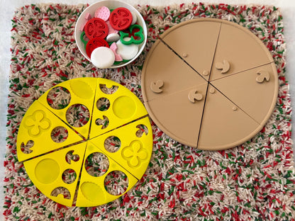 Pizza Puzzle Sensory Bin - Montessori Fine Motor Play Kit for Kids | Interactive Pretend Play Toy | Flisat Filler | Busy Bin