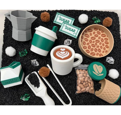 Coffee Shop Sensory Bin - Montessori Pretend Play Food Activity Kit for Kids, Fine Motor Skills & Imaginative Play | Flisat Filler, Busy Bin