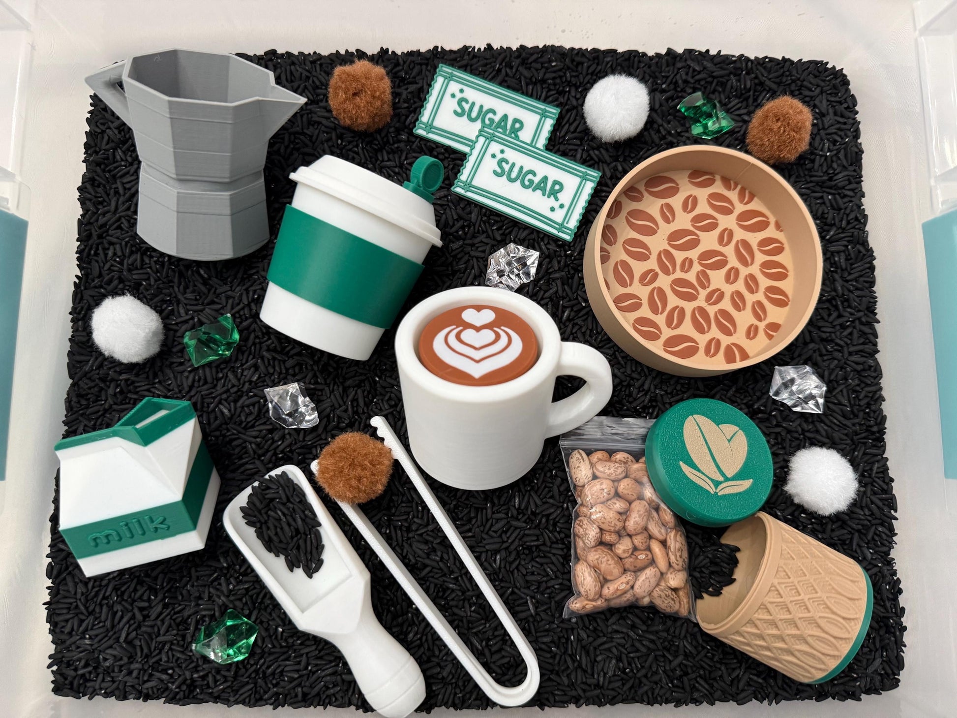 Coffee Shop Sensory Bin - Montessori Pretend Play Food Activity Kit for Kids, Fine Motor Skills & Imaginative Play | Flisat Filler, Busy Bin