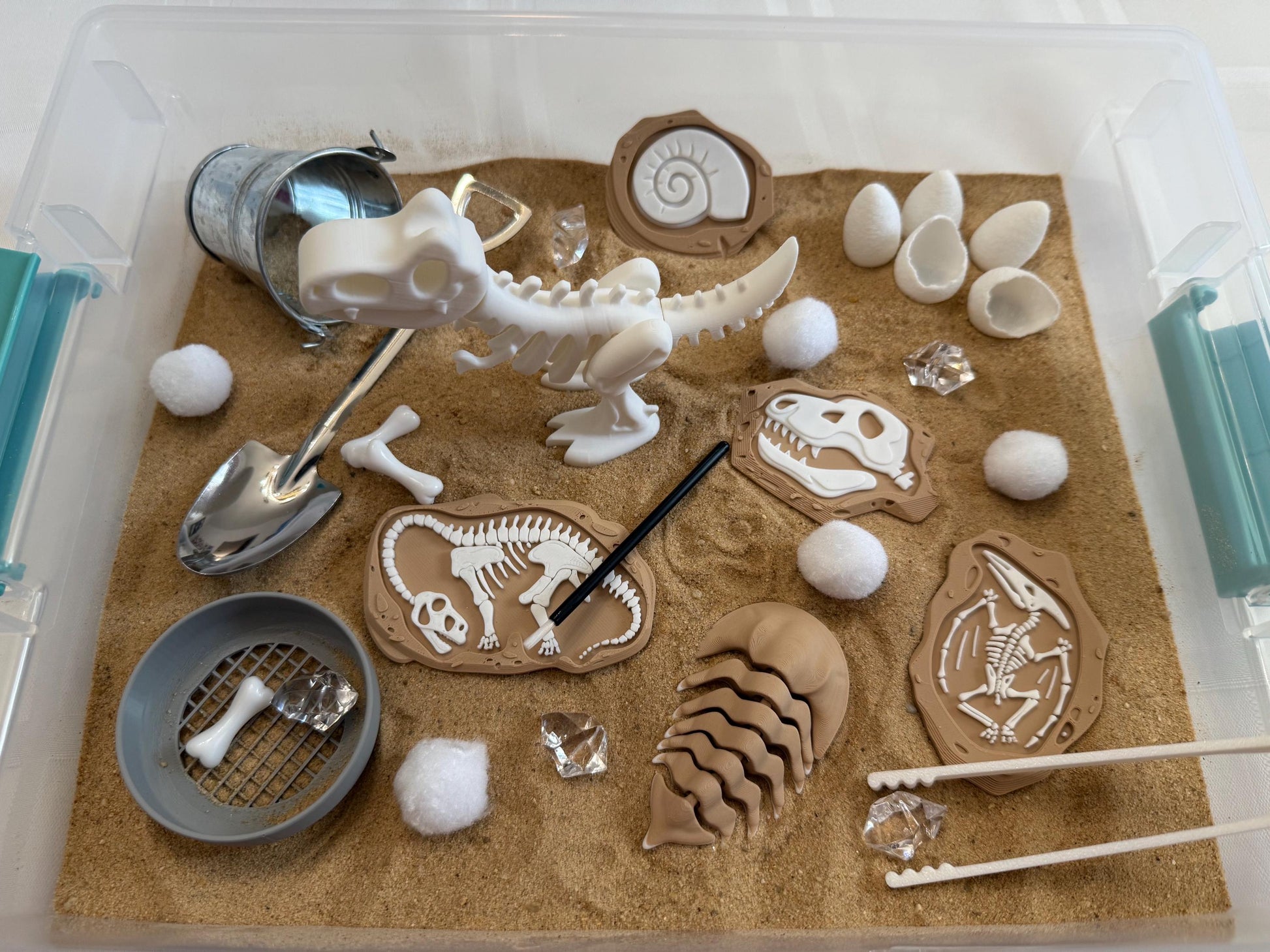 Dinosaur Fossil Dig Sensory Bin – Montessori Excavation Activity Kit for Kids | STEM Learning & Pretend Play | Flisat Filler | Busy Bin