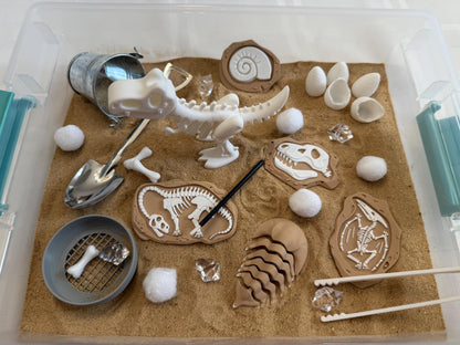 Dinosaur Fossil Dig Sensory Bin – Montessori Excavation Activity Kit for Kids | STEM Learning & Pretend Play | Flisat Filler | Busy Bin