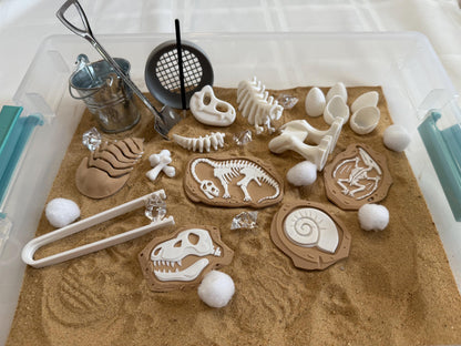 Dinosaur Fossil Dig Sensory Bin – Montessori Excavation Activity Kit for Kids | STEM Learning & Pretend Play | Flisat Filler | Busy Bin