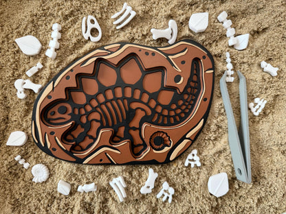 Dinosaur Fossil Puzzle - Montessori Dino Toy - Fine Motor STEM Activity - Sensory Excavation Kit - Flisat Table Filler