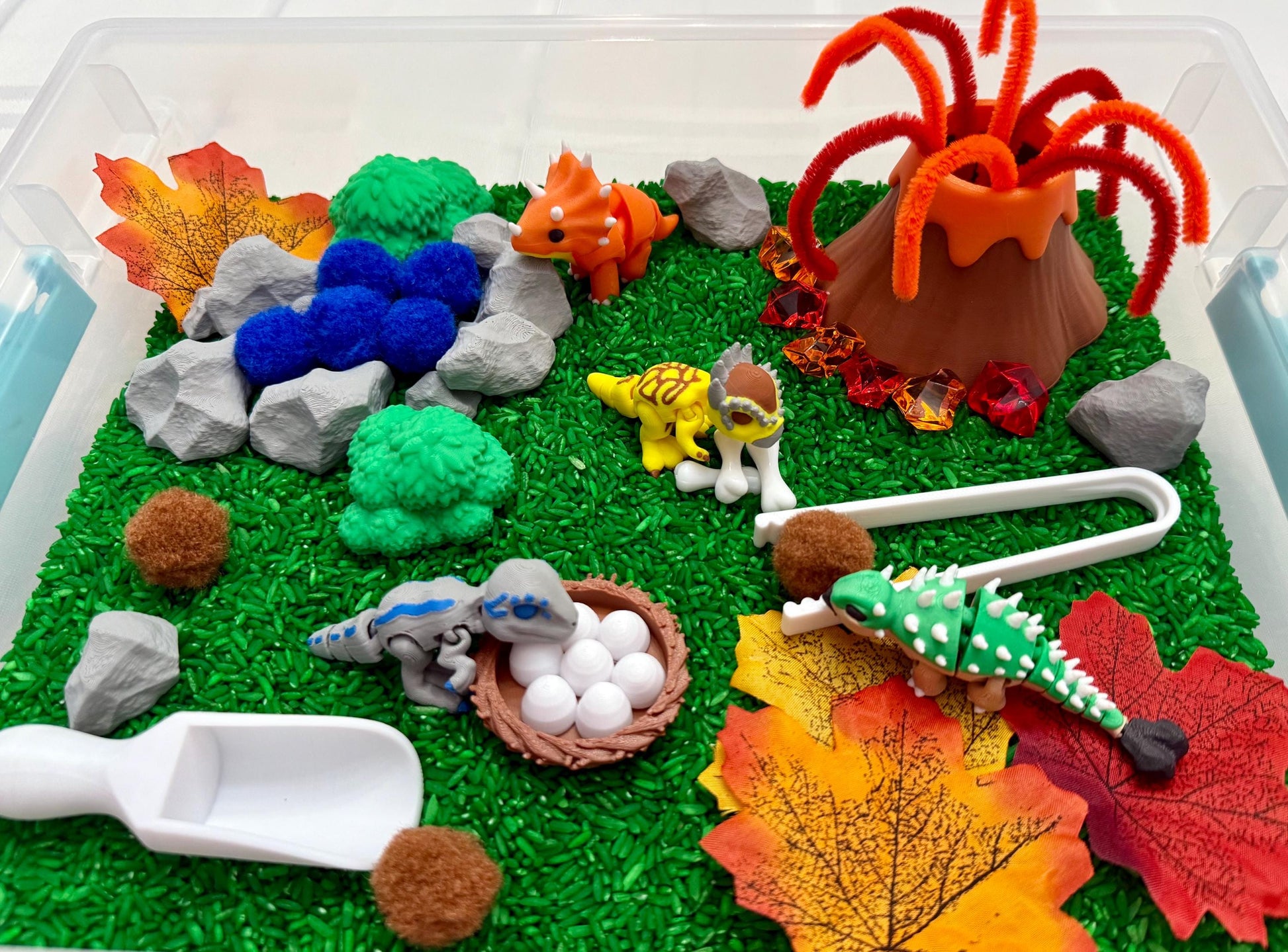 Dinosaur Adventure Sensory Bin – Montessori Jurassic Activity Kit | STEM Learning & Pretend Play Toy | Flisat Filler | Busy Bin