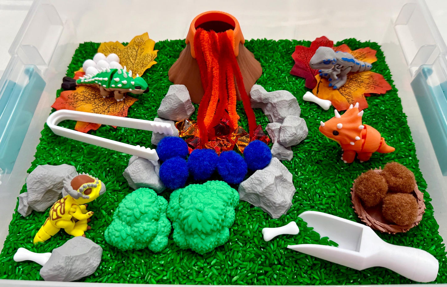 Dinosaur Adventure Sensory Bin – Montessori Jurassic Activity Kit | STEM Learning & Pretend Play Toy | Flisat Filler | Busy Bin