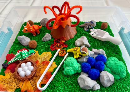 Dinosaur Adventure Sensory Bin – Montessori Jurassic Activity Kit | STEM Learning & Pretend Play Toy | Flisat Filler | Busy Bin