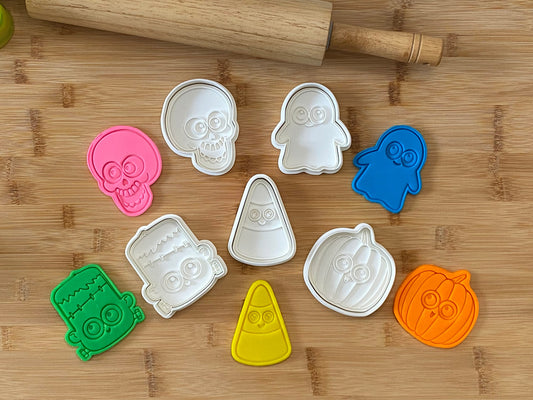 Halloween Cookie Cutter Set – 5 Cute Stamps & Embossers for Baking, Fondant, Playdough