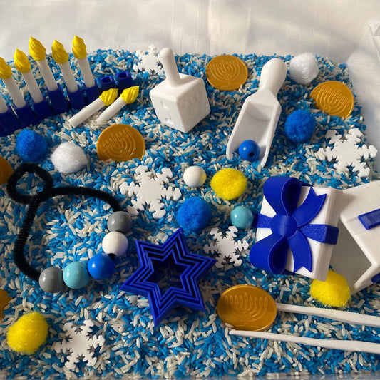 Hanukkah Sensory Bin - Montessori Play Kit for Kids | Pretend Play | Flisat Filler | Busy Bin