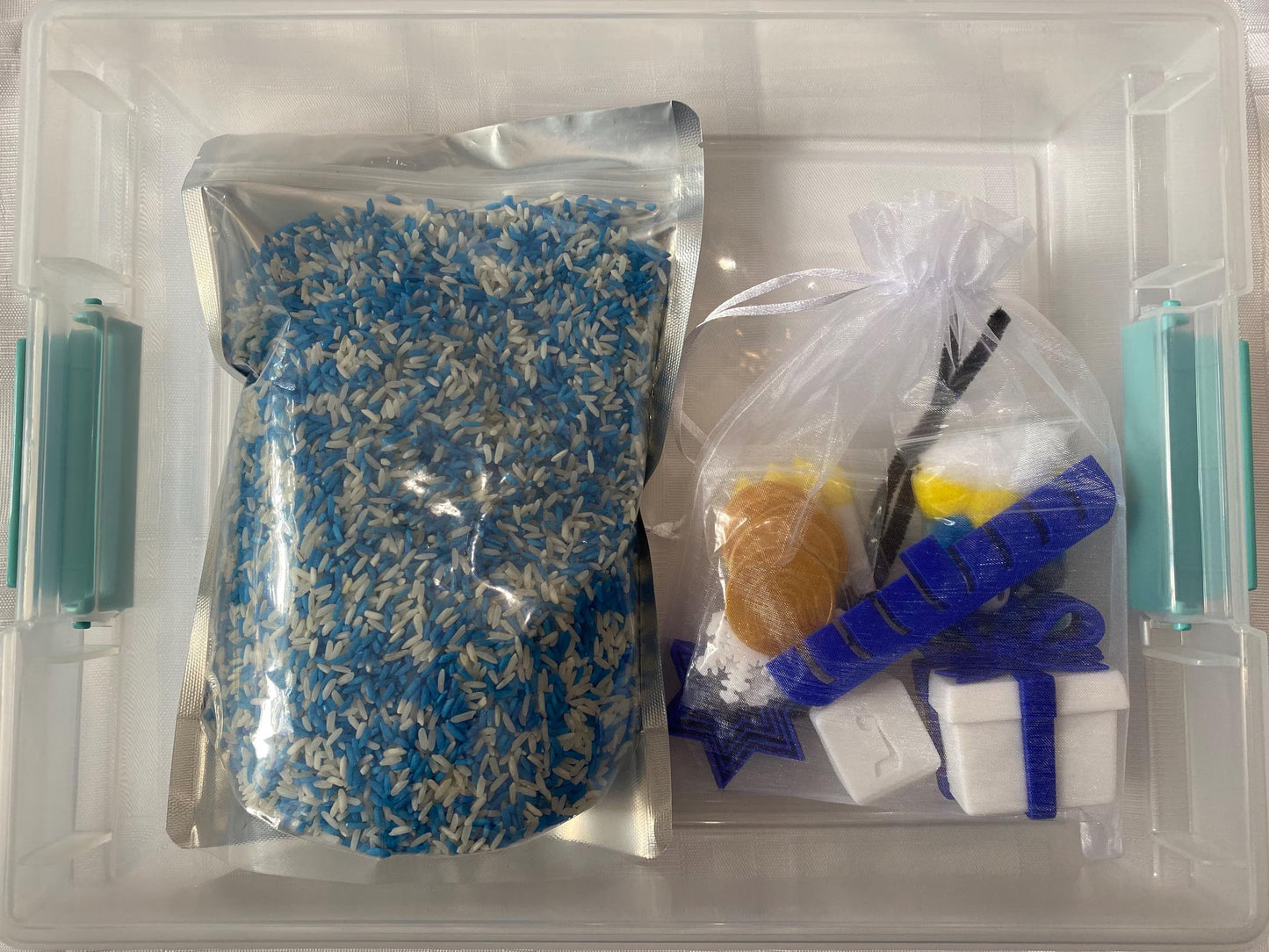 Hanukkah Sensory Bin - Montessori Play Kit for Kids | Pretend Play | Flisat Filler | Busy Bin