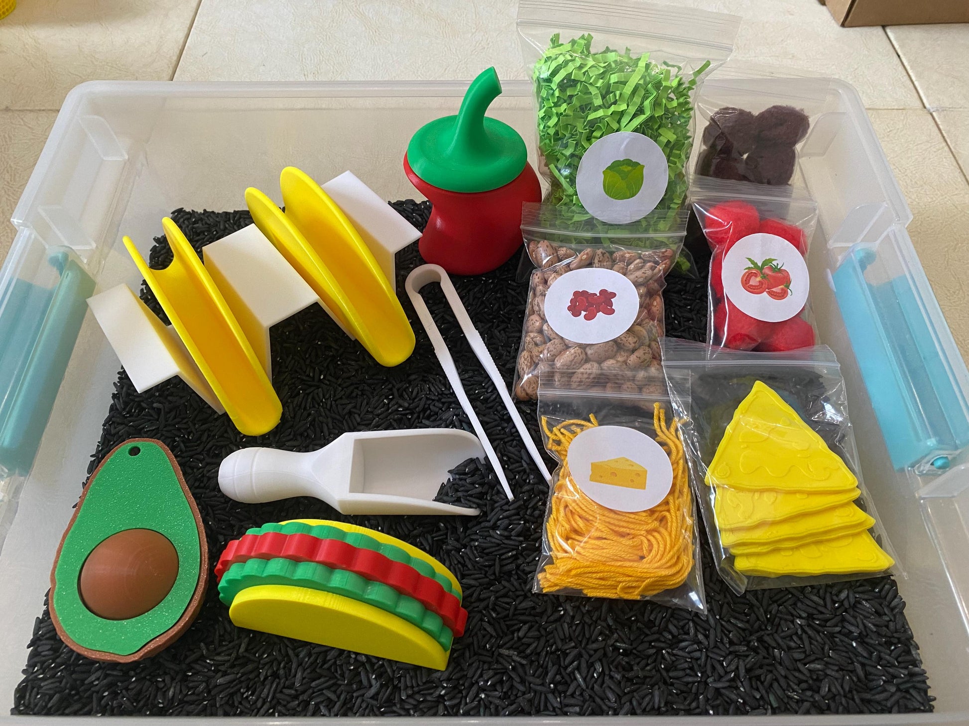 Montessori Build Your Own Taco Sensory Bin - Interactive Play Kit for Kids | Educational Fine Motor Skills Toy | Flisat Filler | Busy Bin