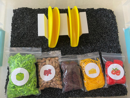 Montessori Build Your Own Taco Sensory Bin - Interactive Play Kit for Kids | Educational Fine Motor Skills Toy | Flisat Filler | Busy Bin