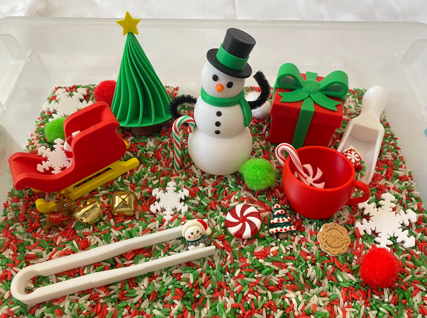Christmas Sensory Bin - Montessori Play Kit for Kids | Pretend Play | Flisat Filler | Busy Bin