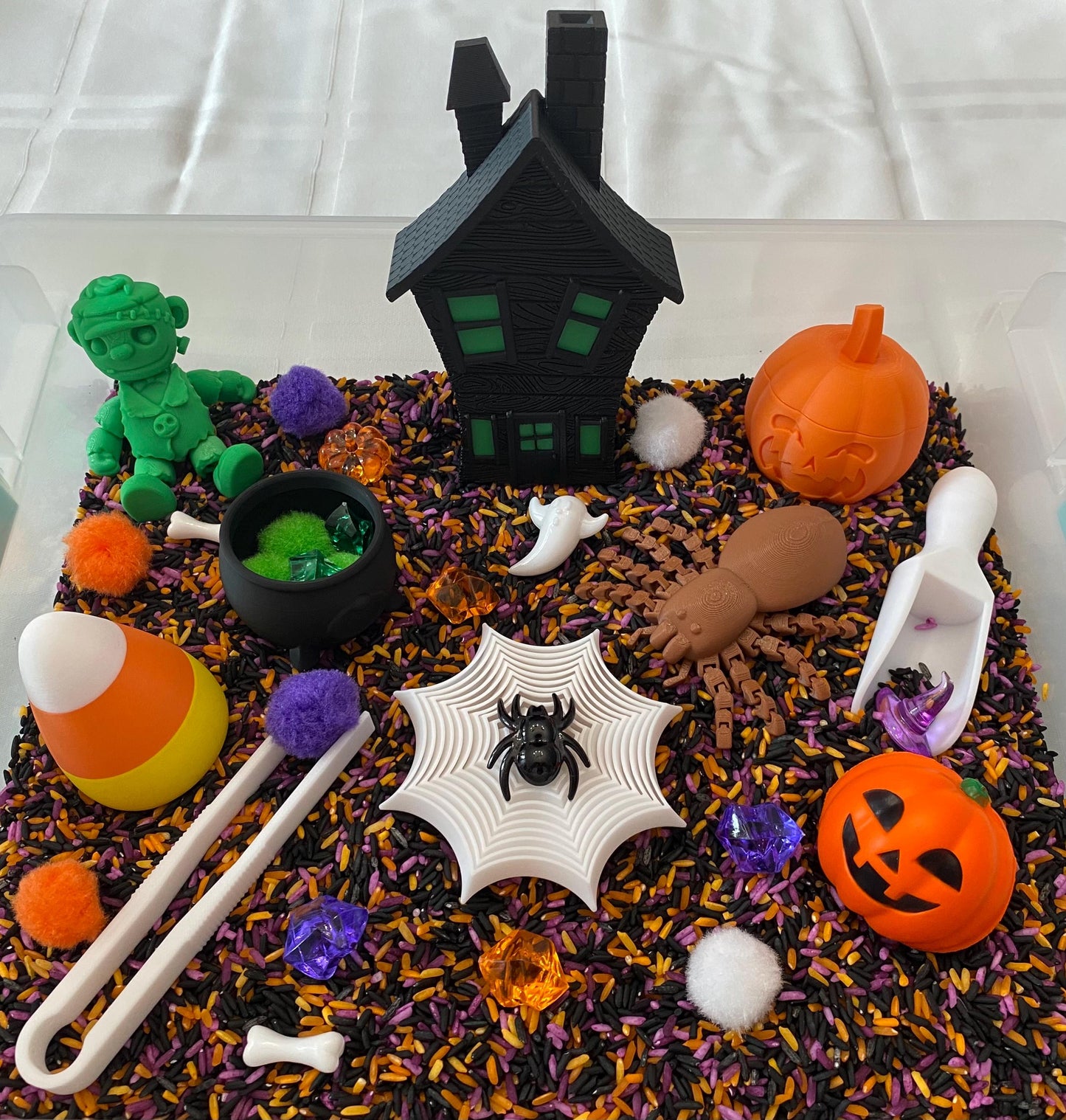 Montessori Halloween Sensory Bin - Interactive Play Kit for Kids | Flisat Filler | Busy Bin | Pour and Play