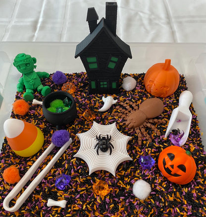Montessori Halloween Sensory Bin - Interactive Play Kit for Kids | Flisat Filler | Busy Bin | Pour and Play