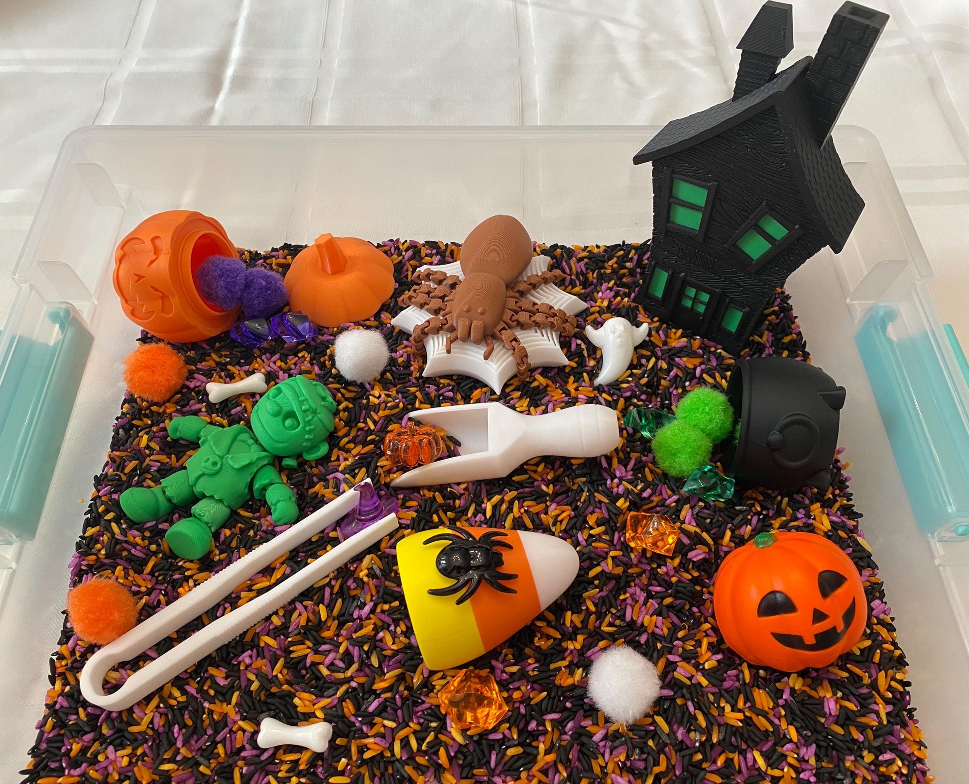 Montessori Halloween Sensory Bin - Interactive Play Kit for Kids | Flisat Filler | Busy Bin | Pour and Play