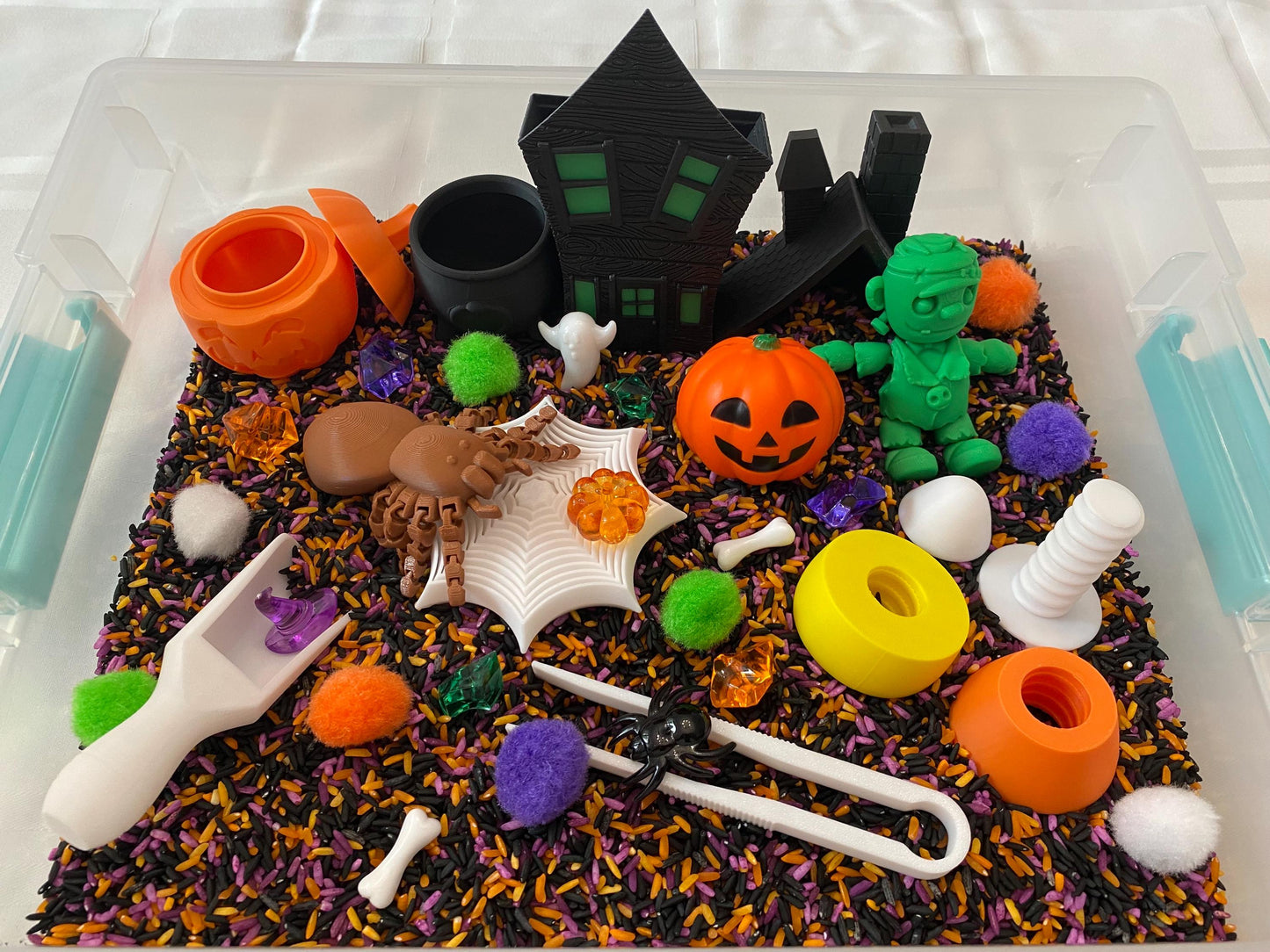 Montessori Halloween Sensory Bin - Interactive Play Kit for Kids | Flisat Filler | Busy Bin | Pour and Play