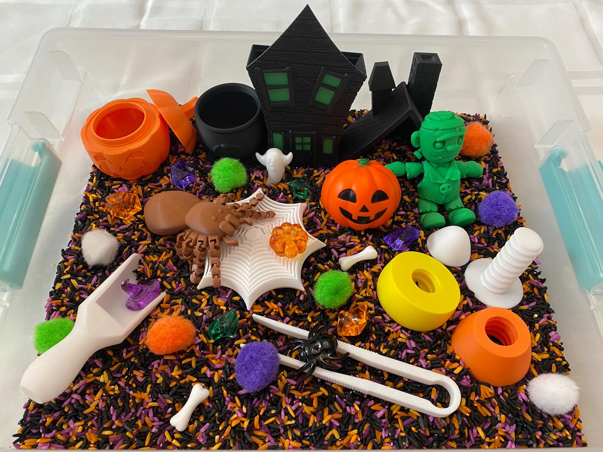Montessori Halloween Sensory Bin - Interactive Play Kit for Kids | Flisat Filler | Busy Bin | Pour and Play
