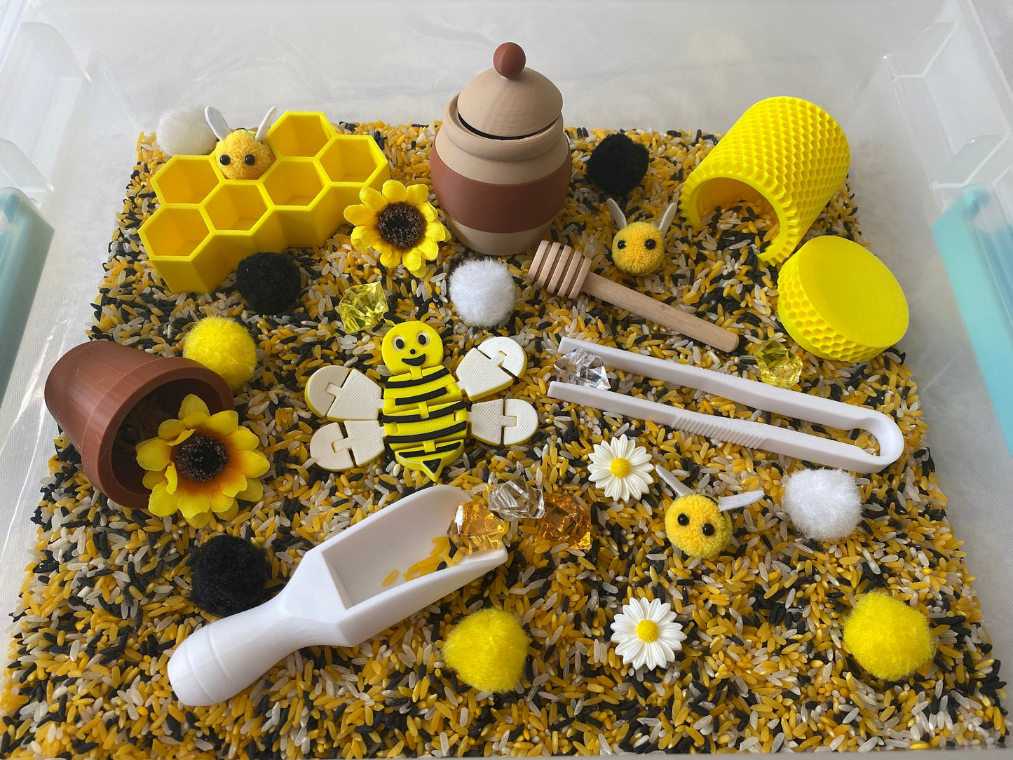 Montessori Spring Bee Sensory Bin - Interactive Play Kit for Kids | Pretend Play | Flisat Filler | Busy Bin