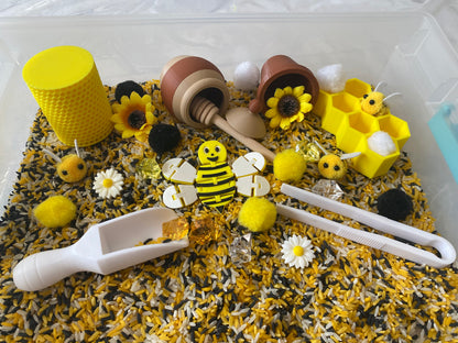 Montessori Spring Bee Sensory Bin - Interactive Play Kit for Kids | Pretend Play | Flisat Filler | Busy Bin