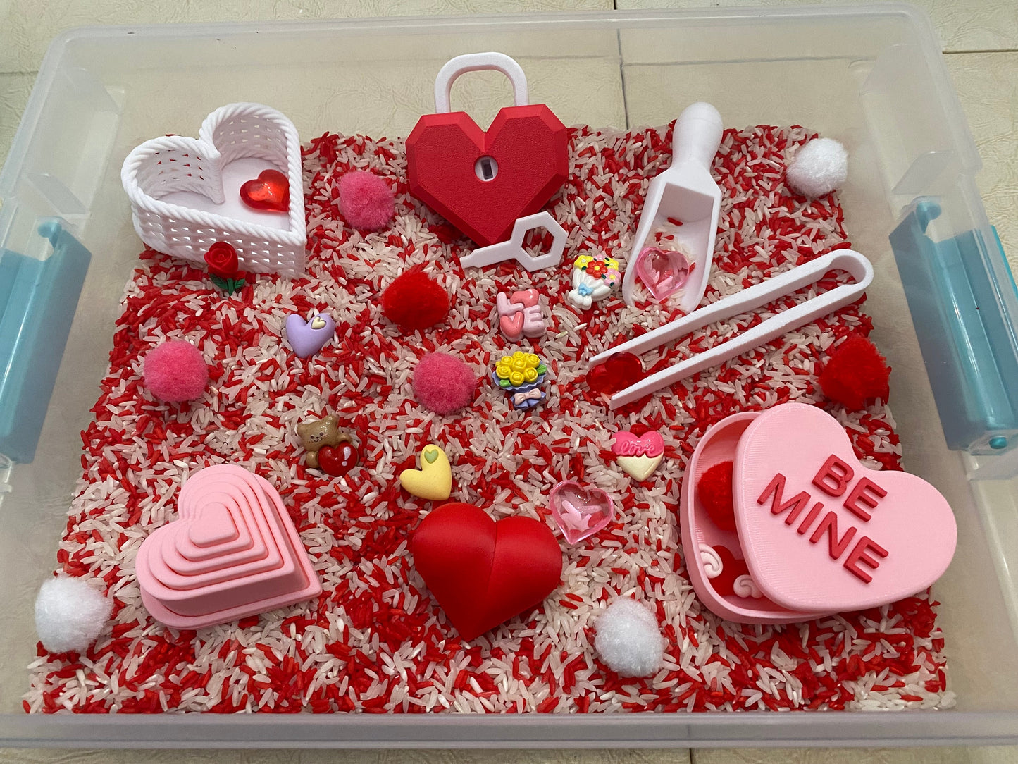 Montessori Valentine's Sensory Bin - Interactive Play Kit for Kids | Pretend Play | Flisat Filler | Busy Bin