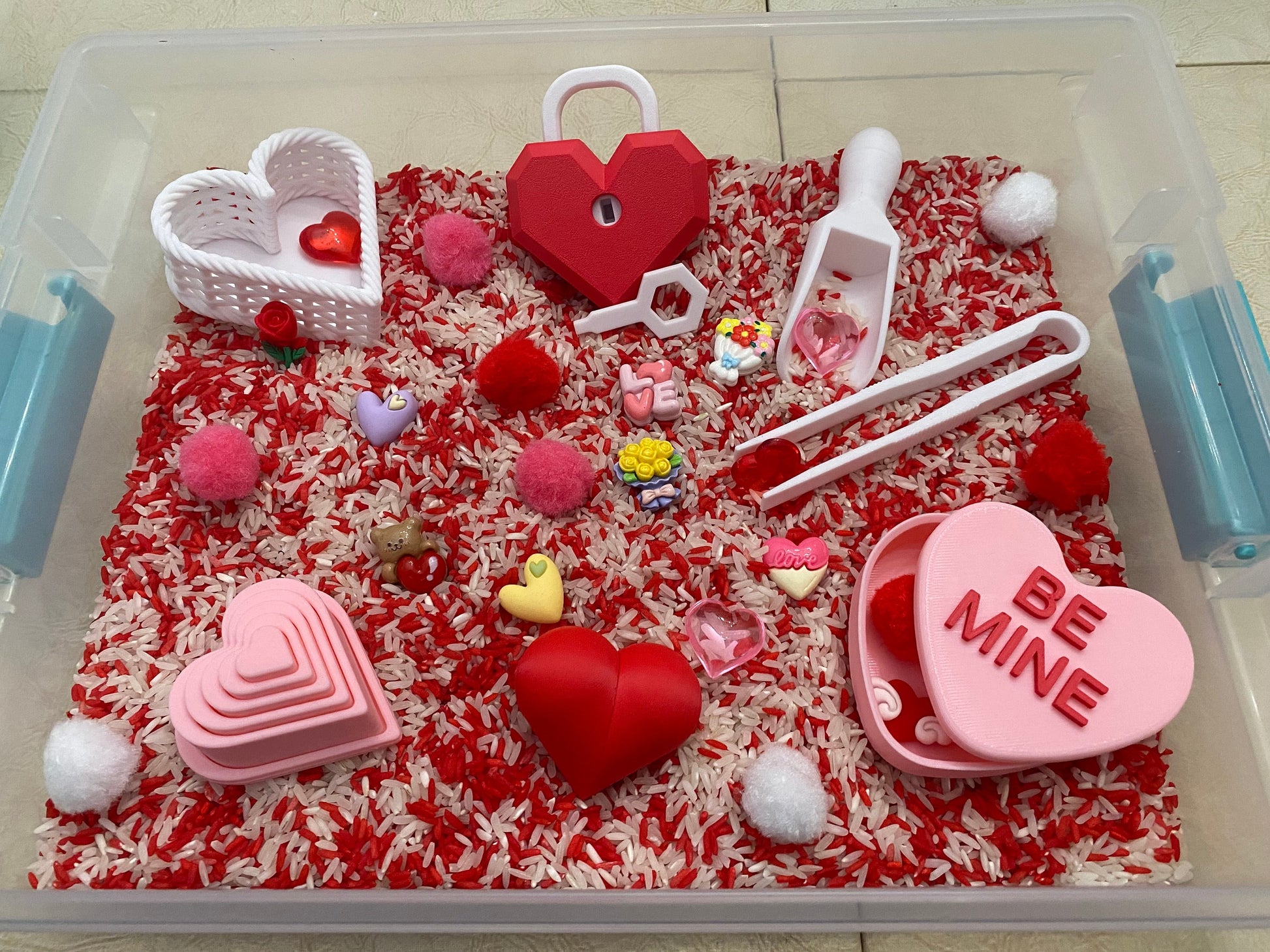 Montessori Valentine's Sensory Bin - Interactive Play Kit for Kids | Pretend Play | Flisat Filler | Busy Bin