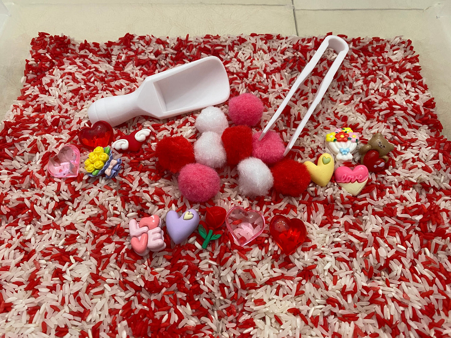 Montessori Valentine's Sensory Bin - Interactive Play Kit for Kids | Pretend Play | Flisat Filler | Busy Bin