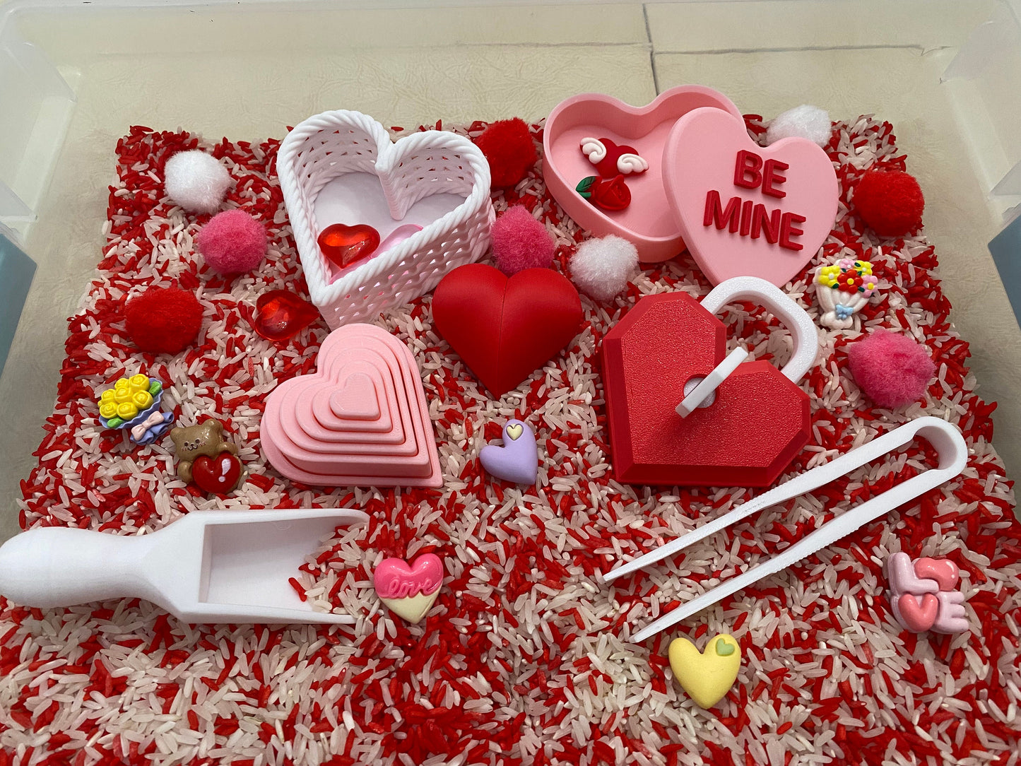 Montessori Valentine's Sensory Bin - Interactive Play Kit for Kids | Pretend Play | Flisat Filler | Busy Bin