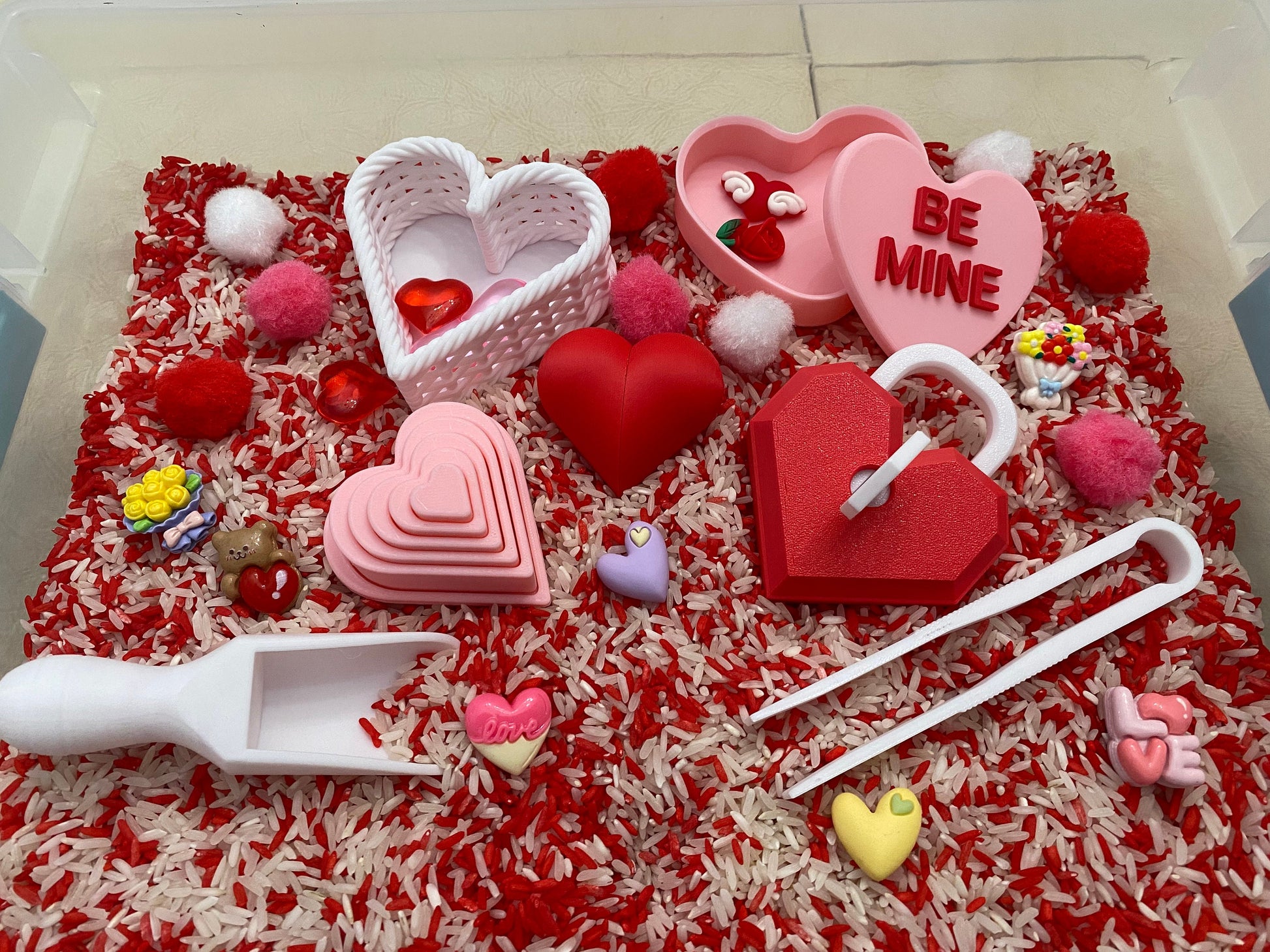 Montessori Valentine's Sensory Bin - Interactive Play Kit for Kids | Pretend Play | Flisat Filler | Busy Bin