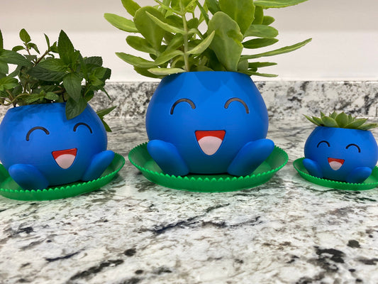 Oddish Planter with Drip Tray - Fully Colored Pokemon Inspired Plant Pot | Cute Indoor Planter | Unique Home or Office Decor Gift