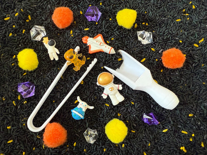 Outer Space Sensory Bin – Montessori Galaxy Play Kit | Planets, Rocket, Astronauts & Aliens – STEM Activity | Flisat Filler | Busy Bin