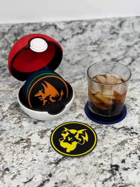 Pokemon Coaster Set with Pokeball Storage Container – Fun Gamer Gift & Unique Home Decor for Fans
