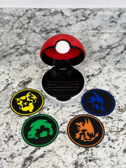 Pokemon Coaster Set with Pokeball Storage Container – Fun Gamer Gift & Unique Home Decor for Fans