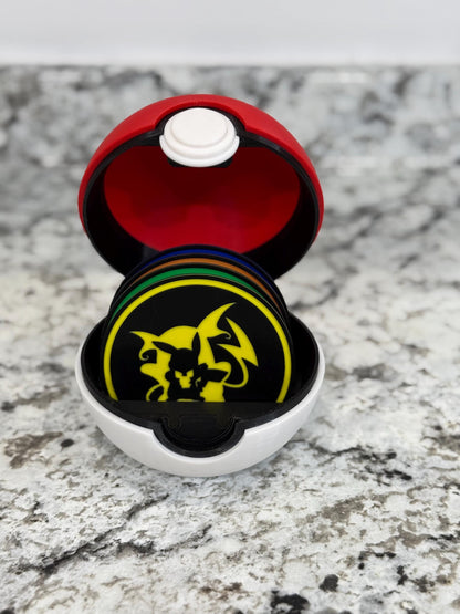 Pokemon Coaster Set with Pokeball Storage Container – Fun Gamer Gift & Unique Home Decor for Fans