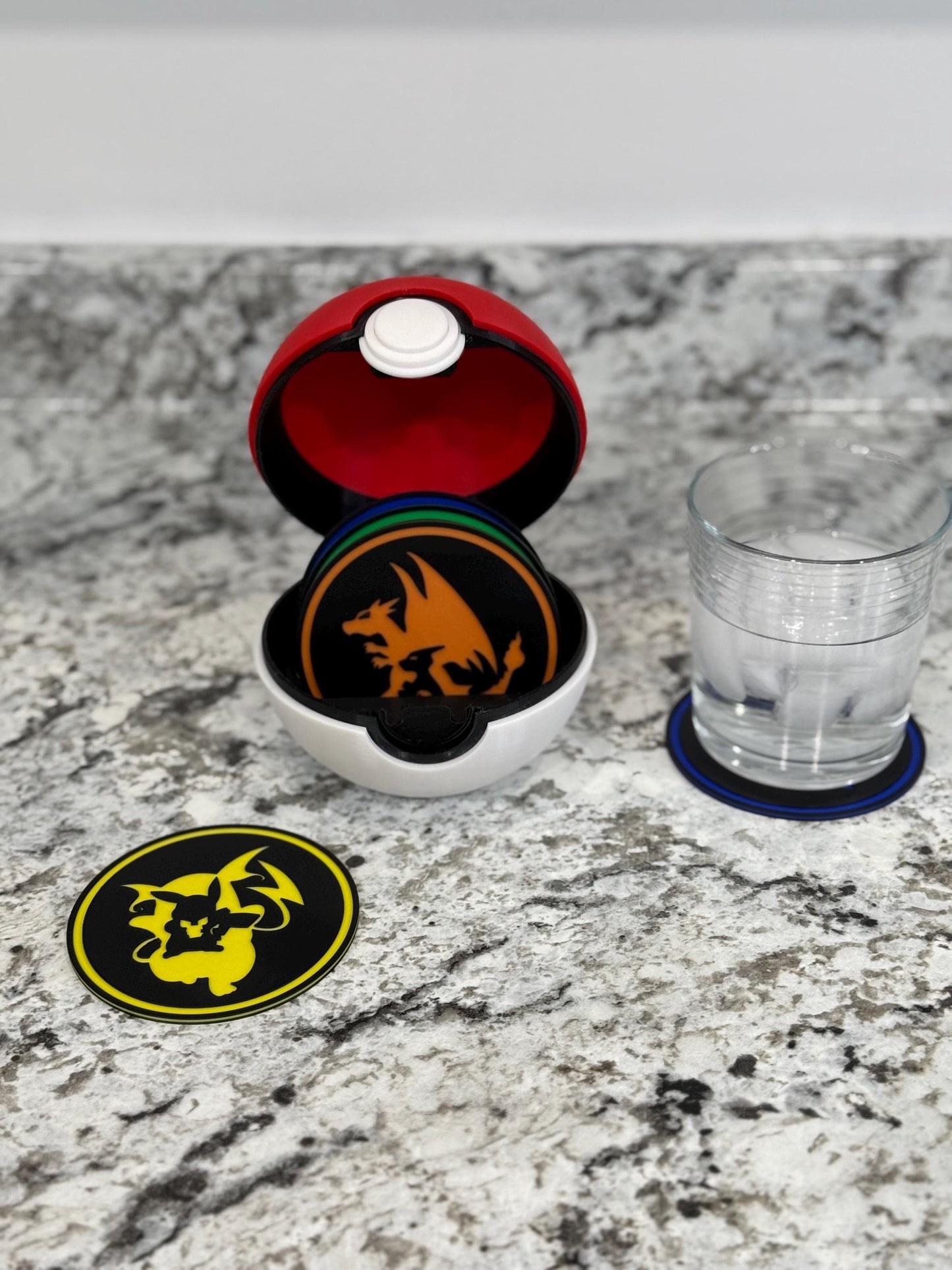 Pokemon Coaster Set with Pokeball Storage Container – Fun Gamer Gift & Unique Home Decor for Fans